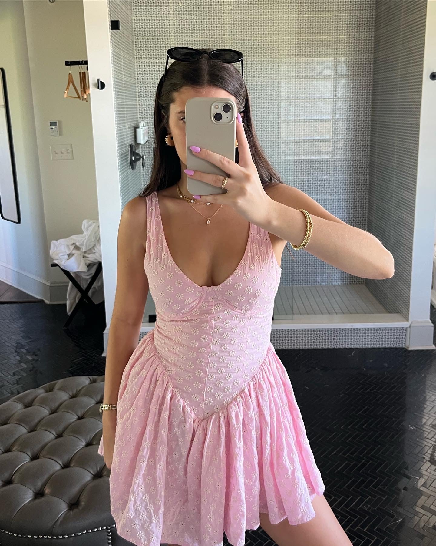 'Emilie' Eyelet Floral Mini Dress