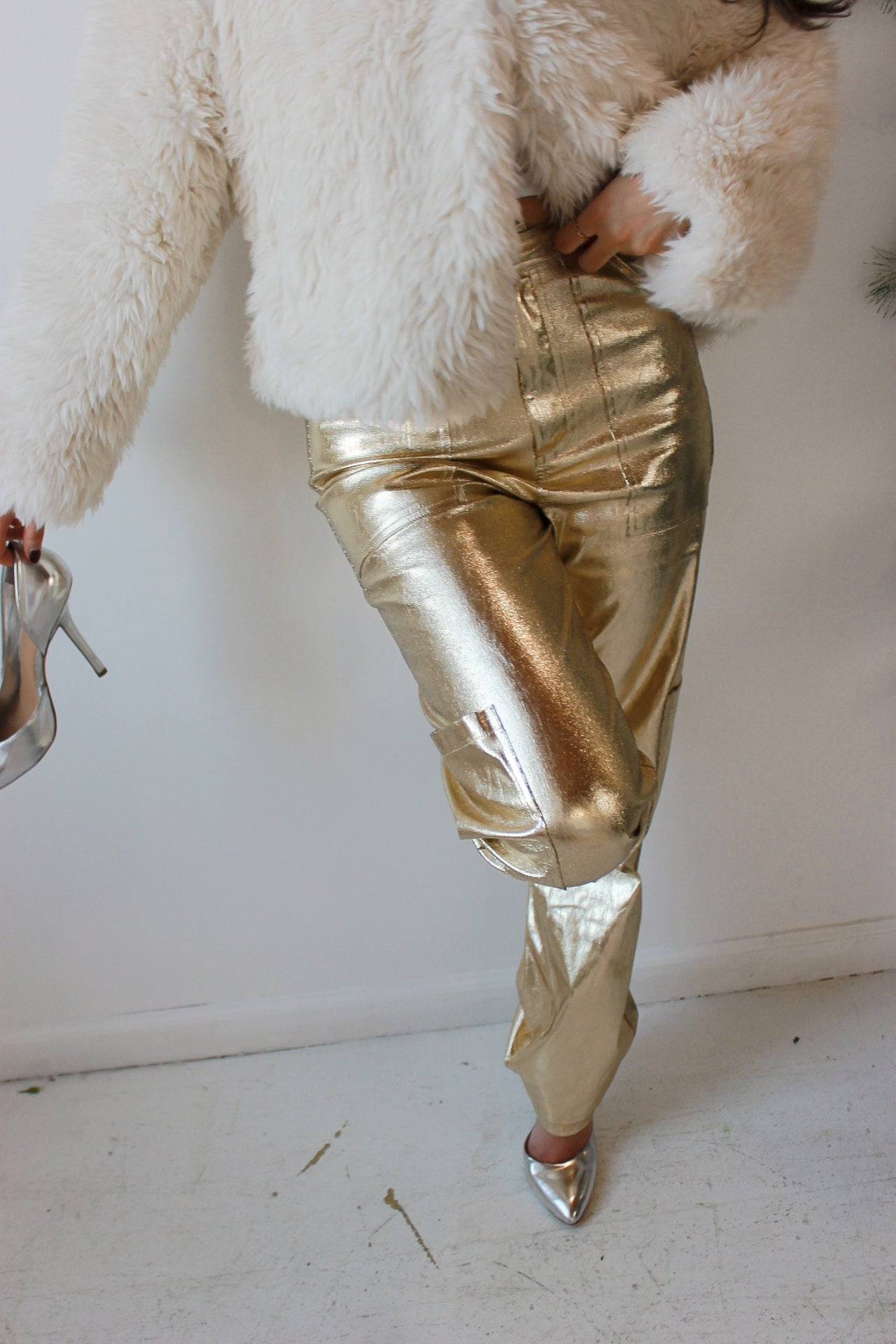 'Gaia' Metallic Gold Cargo Pants