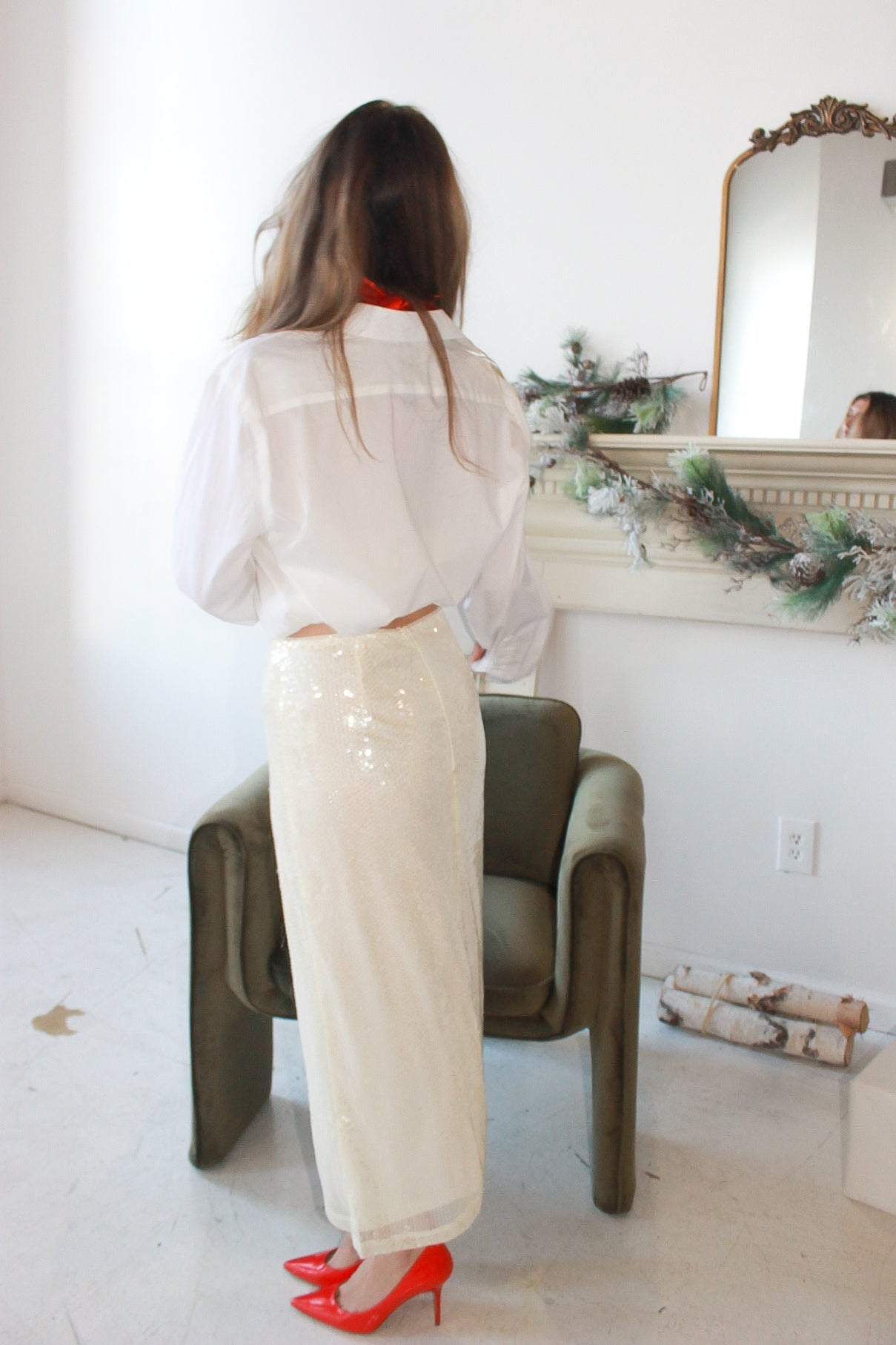 'Pop the Champagne' Sequin Midi Skirt