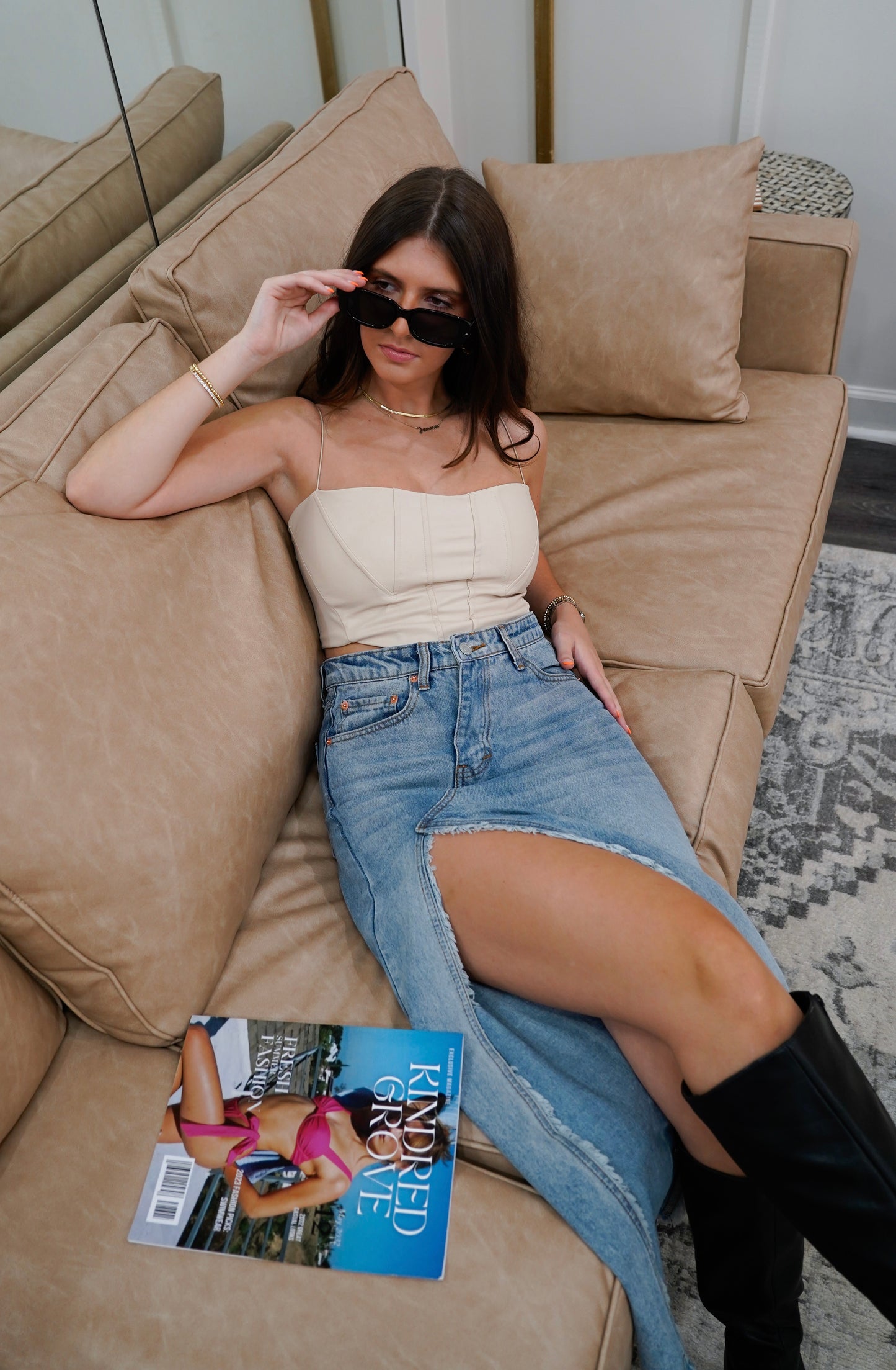 'Phoebe' Crossover Maxi Denim Skirt