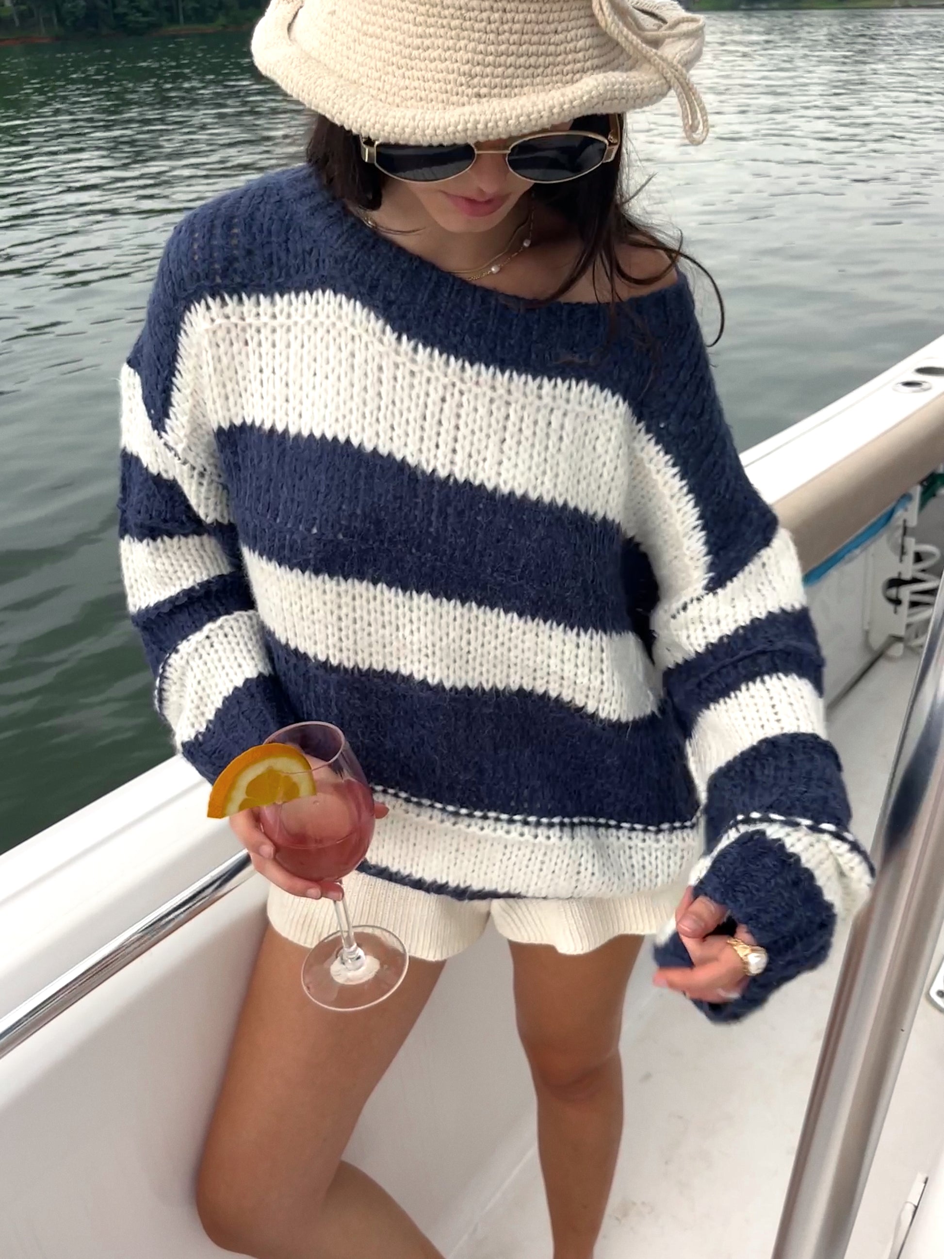 Nantucket Cable Knit Sweater - Navy