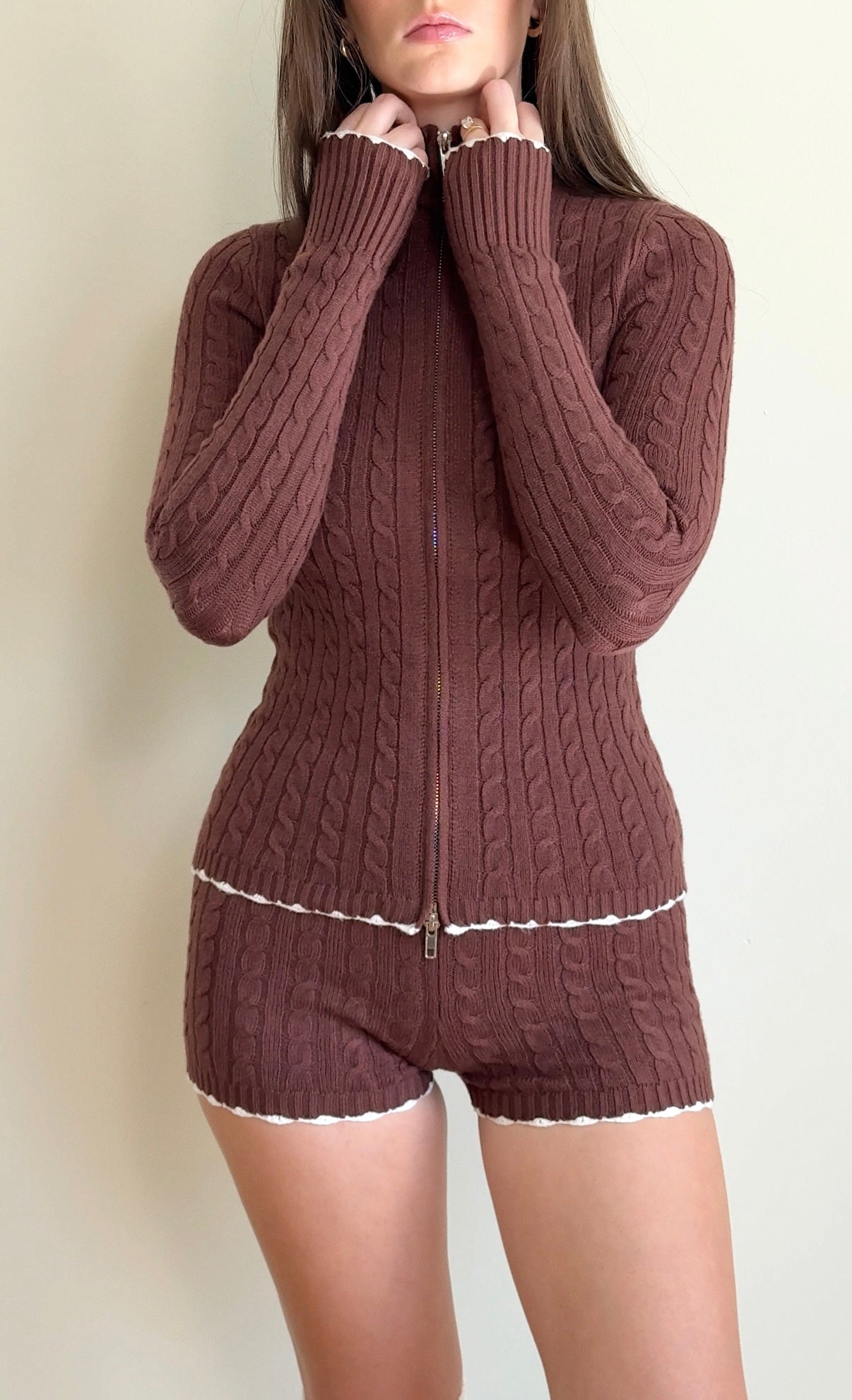 Coffee Break Cable Knit Mini Shorts