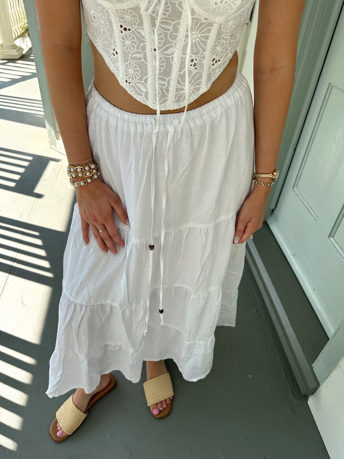 'Florence' Linen Tiered Maxi Skirt