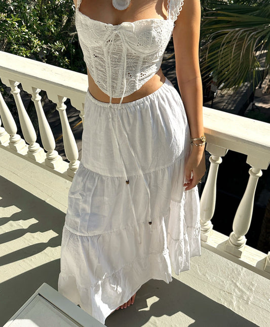 'Florence' Linen Tiered Maxi Skirt