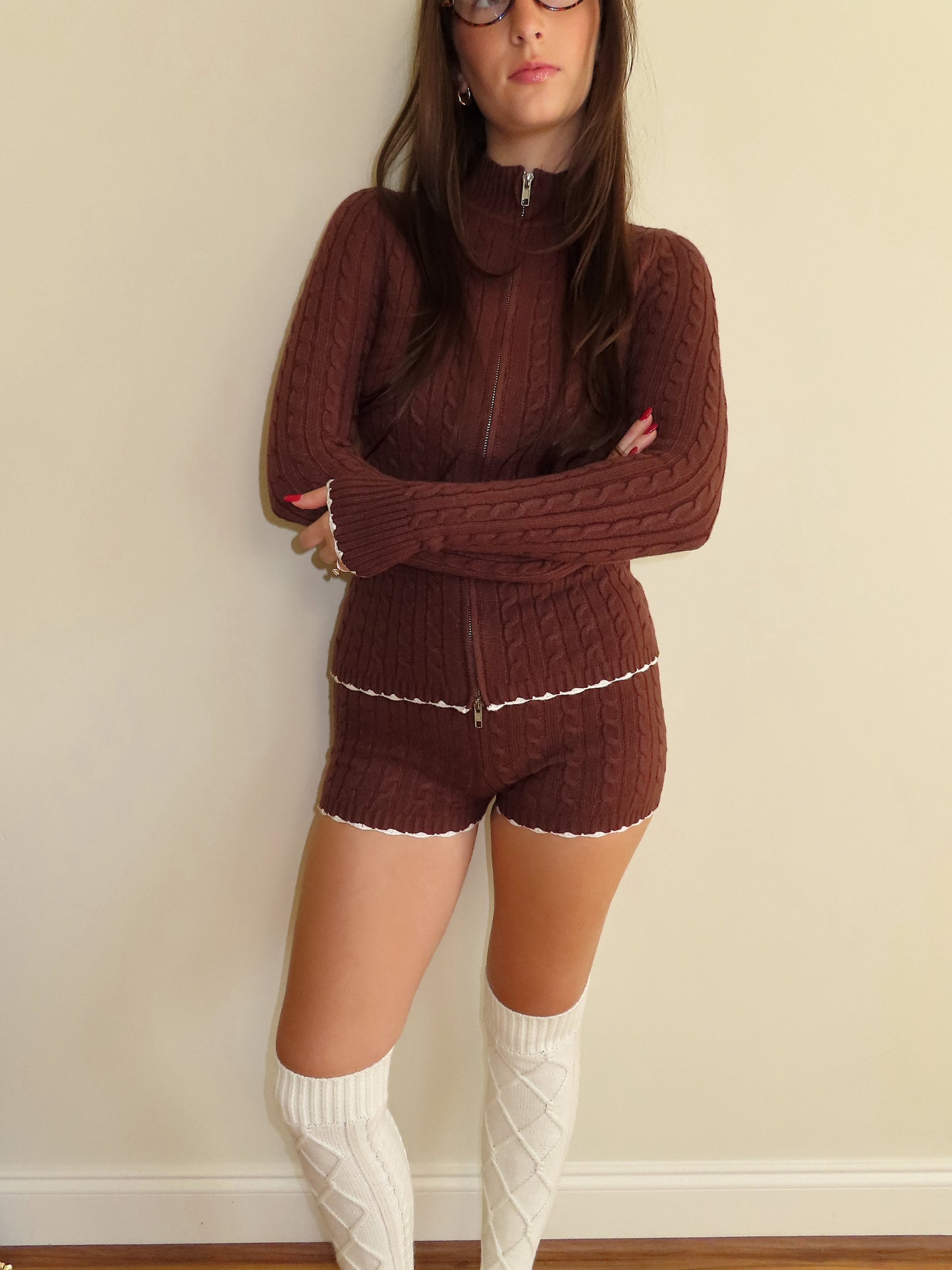 Coffee Break Cable Knit Mini Shorts