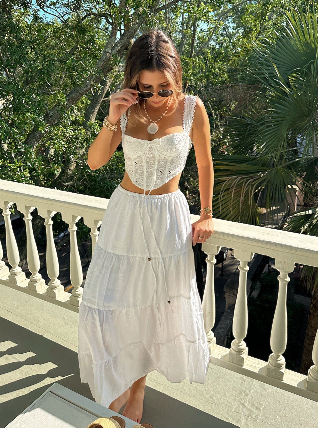 'Florence' Linen Tiered Maxi Skirt